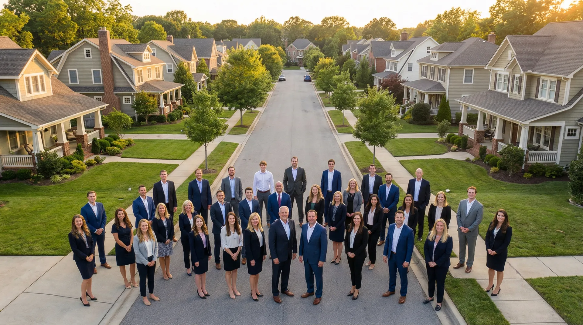 A group of real estate agents standing together on the street